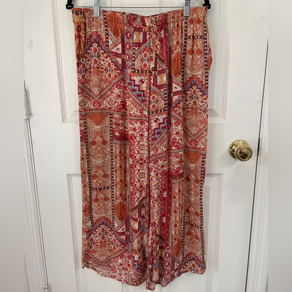 Rachel Zoe Aztec Boho Pattern Flowy Wide Leg Cropped Pants size M - Picture 4 of 5